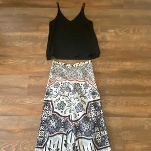 TOPSHOP patterned pants and crop black tank set, size 6
